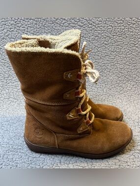 Timberland Suede Waterproof Boots Little Girls Size 3.5 Brown Mid Calf
